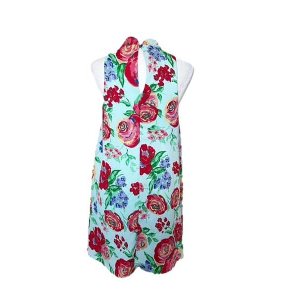 EVERLY Floral Mini Dress Women Small Halter Shift sleeveless rosette babydoll - Picture 6 of 12